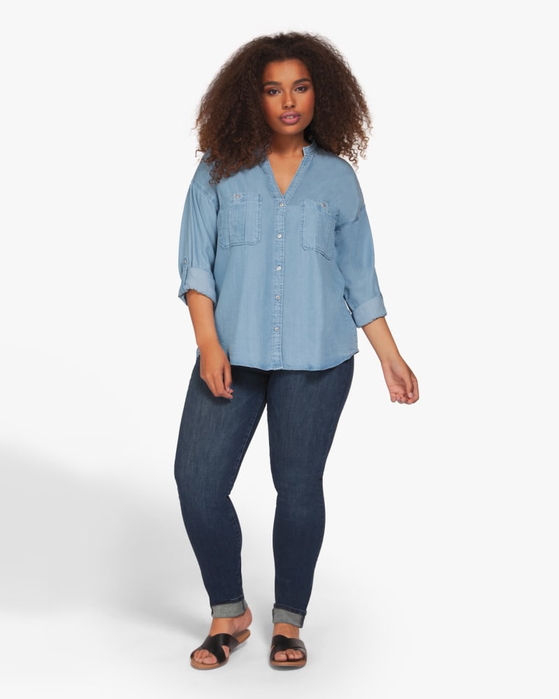 Plus size model wearing Andi Utility Button-Down Shirt by Dex Plus | Dia&Co | dia_product_style_image_id:122673